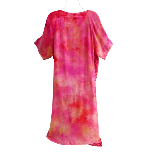 Raw SiLK Gauze CheyAnn Benedict Rainbow Tie Dye Dress Pleated Slit Beachy USA L - Picture 3 of 8
